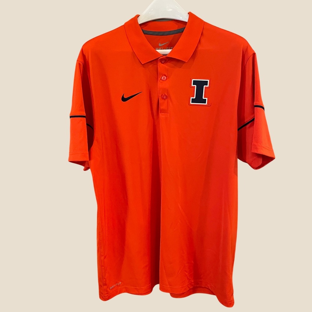 Nike Illinois Fighting Illini Dri-FIT Polo Shirt Mens XL Orange NCAA Golf Top